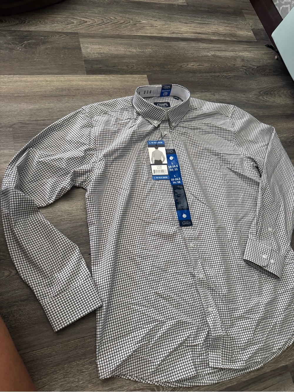 Chaps Men's Black & White Micro-Check Dress Shirt